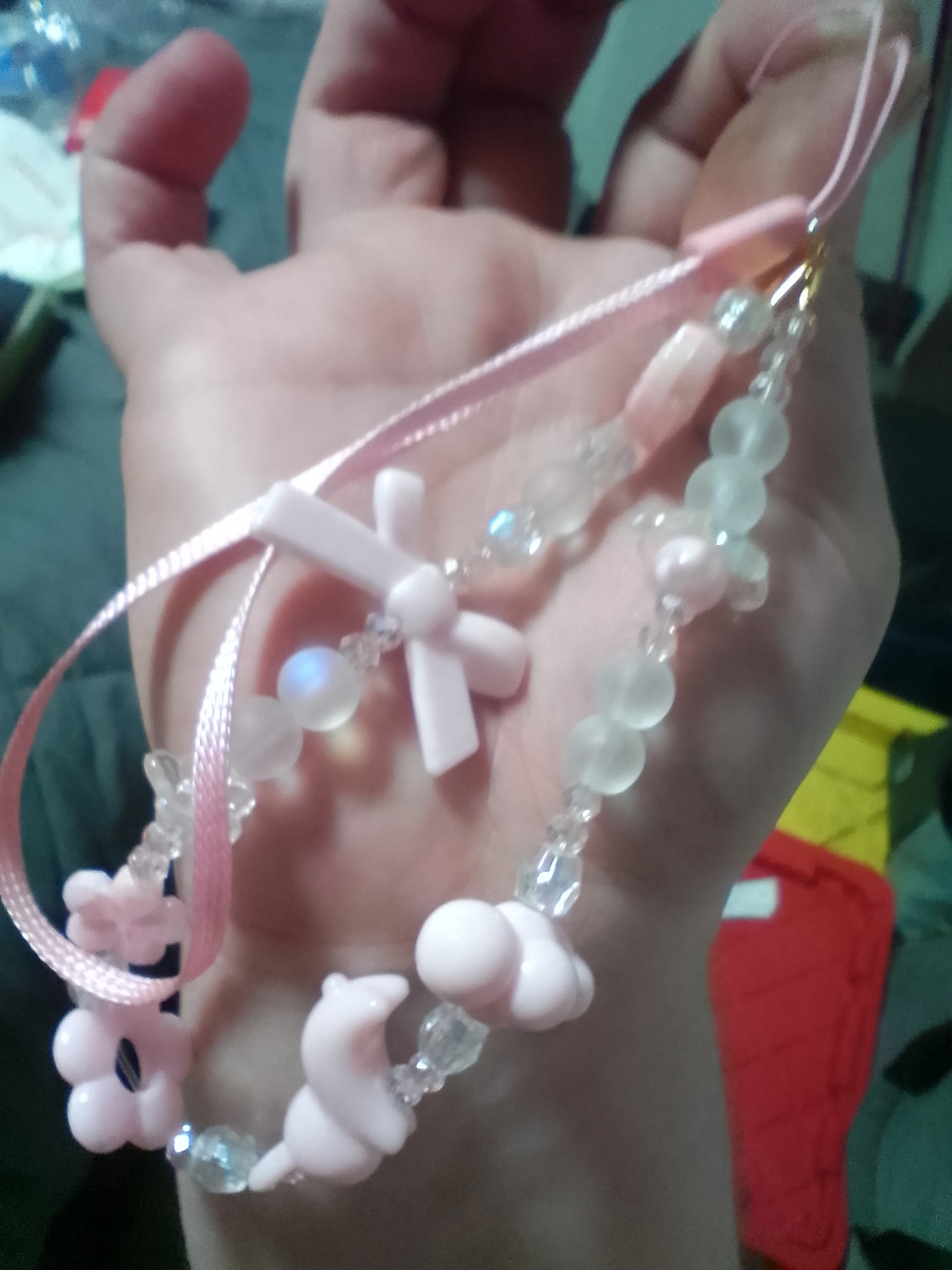 Pink Beaded Charm Lanyard with Animal and Flower Charms